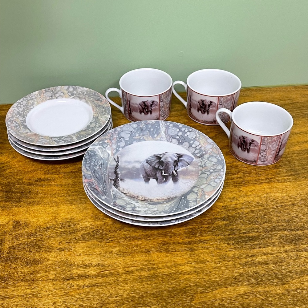 Elephant Design Dinnerware Set - Gray and White by Allied Design.